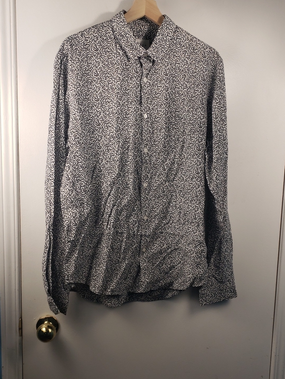 Sandro White & Black Swirl-Print Casual Button-Down Shirt